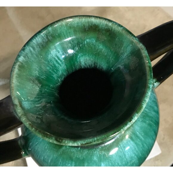 Blue Mountain Pottery Vase BMP Green Drip Glaze Double Handled MCM 12" Vintage - Picture 3 of 11